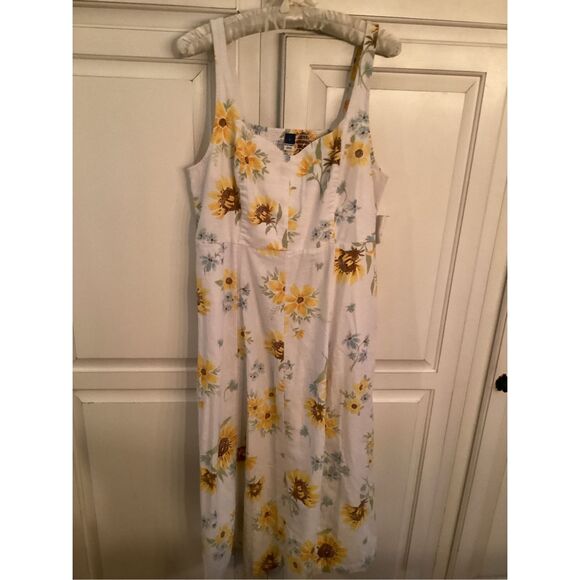 NEW Old Navy Fit and Flare Linen Blend Midi Dress Sz L Sunflowers - Picture 3 of 10